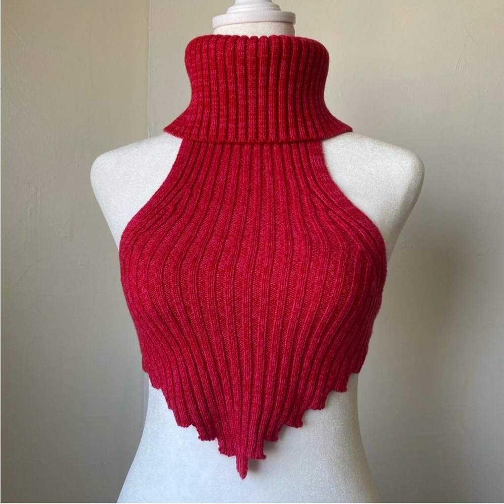 Urban Outfitters Red Ribbed Cowl Neck Sweater